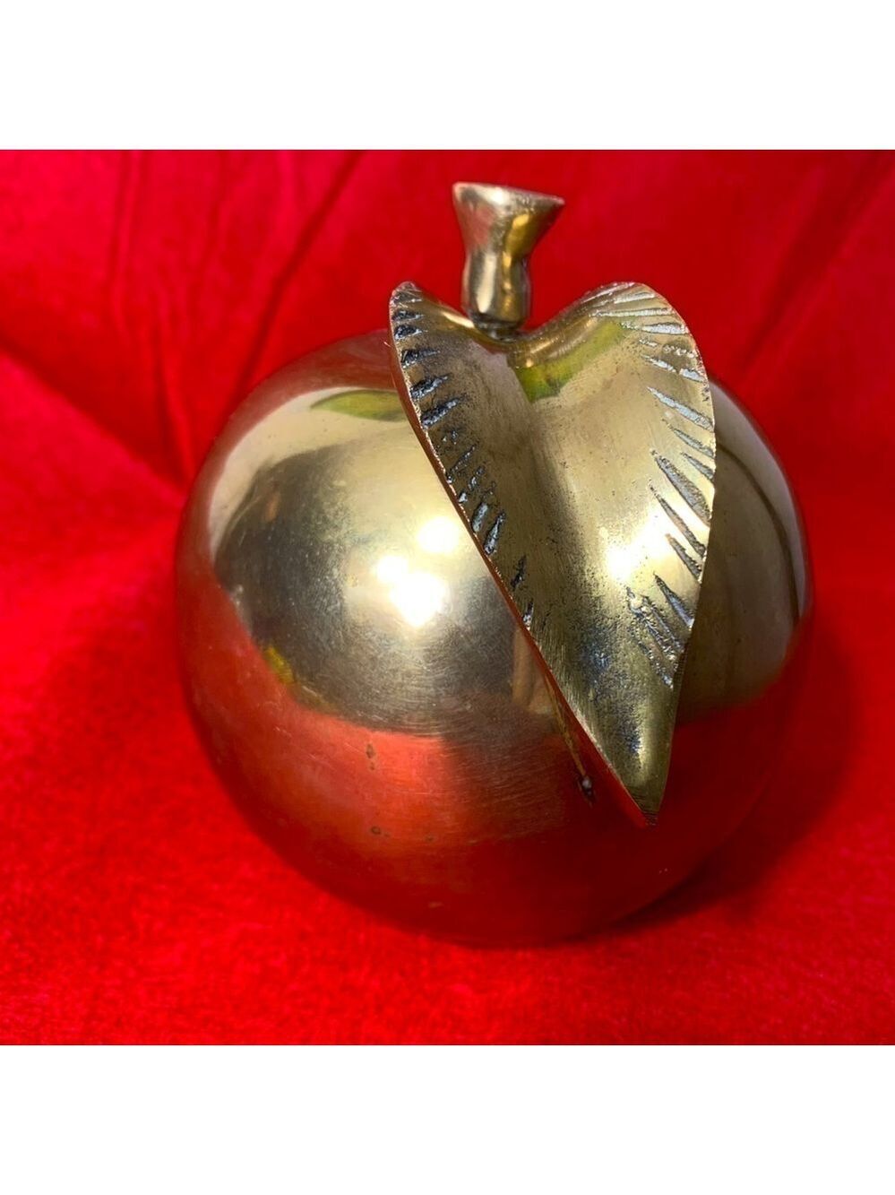 Vintage Solid Brass Apple Paperweight Heavy Office Desktop Decorative Made Korea